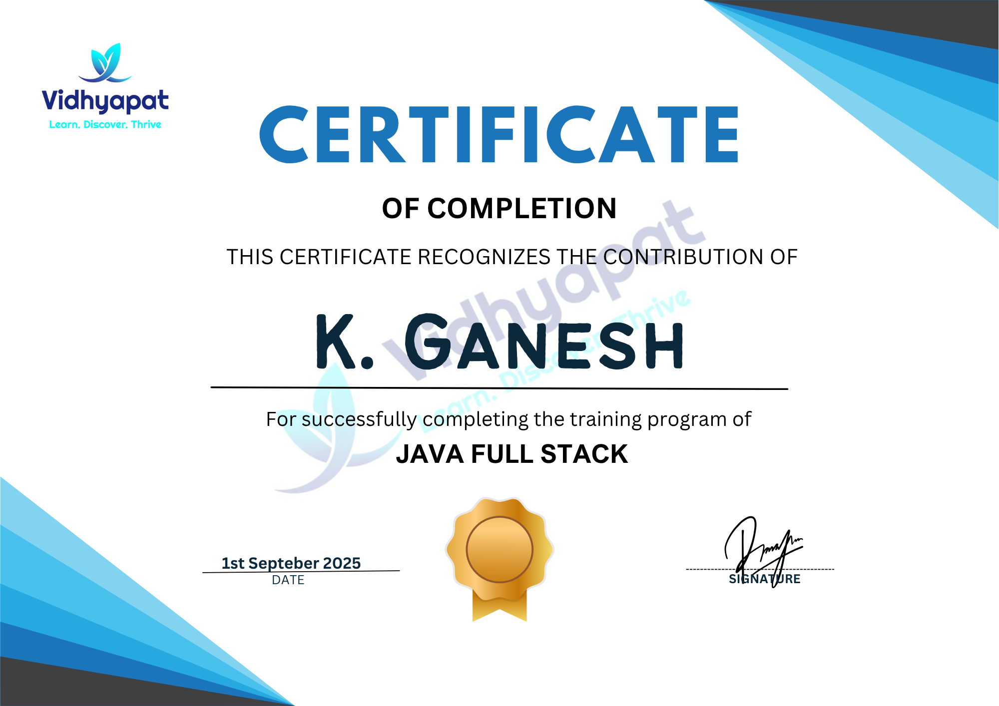 Vidhyapat Certificate mockup showing digital credential